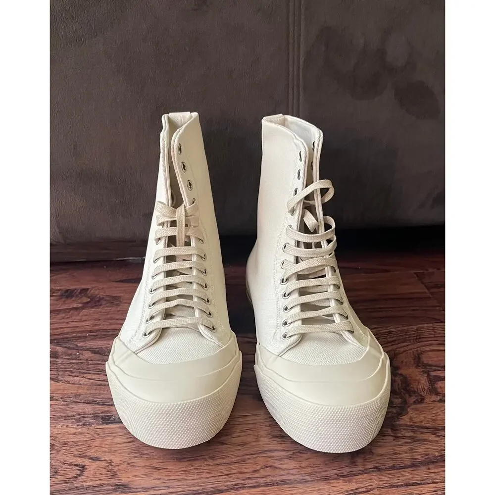 $895 NIB Bottega Veneta Beige Canvas Combat Boots Size 42(9)